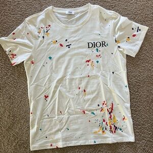 Dior Paint Splatter Logo Slim Fit Tee Sz Medium